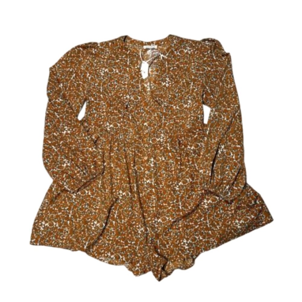 2/$30 NWT Storia Floral Long Sleeve Button V Neck Romper Size M #2228